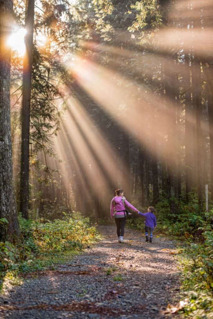 Walking in nature does wonders for relaxing your and your child's nervous systems.