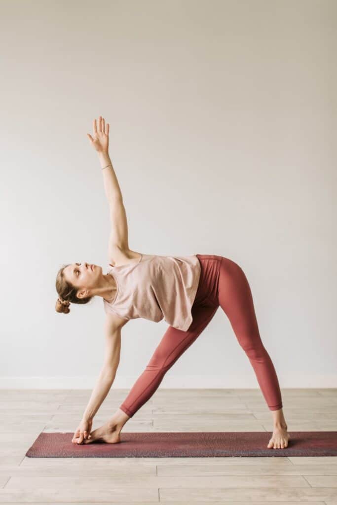 Triangle pose improves circulation to the pelvic area, which in turn helps control ejaculation.